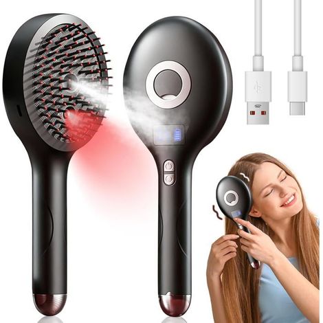 Ecleanfy - Brosse à Vapeur Lissante, Appareil de massage électrique 3 en 1 pour cuir chevelu avec 4 modes de massage, pulvérisateur, Noir (1/5)