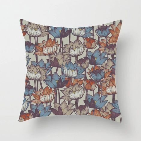 Taie D'oreiller Coton Linen Imprimé Lotus - Double Face - Pour Canapé Lit Chaise Bureau Extérieur - 40x40 cm (1/5)