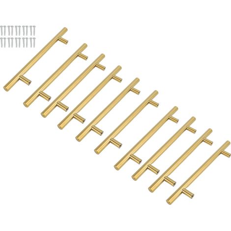 10 poignées armoire tube rond creux T bar inox – Tiroir porte armoire meubles or, quincaillerie (1/4)