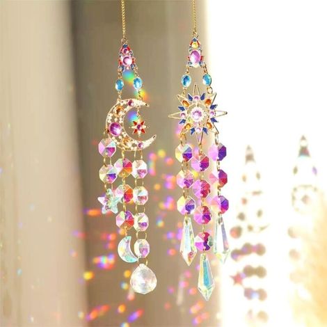 Set mit 2 Kristall-Fensteranhängern – Regenbogen-Sonnenfänger – Regenbogenkristalle – Für Fenster, Gärten, Weihnachten, Partys, Hochzeiten (1/4)
