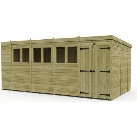 18ft x 10ft Pent Garden Shed Double Door With Windows - Pressure Treated Timber - L549 x W305 x H210 cm - Natural
