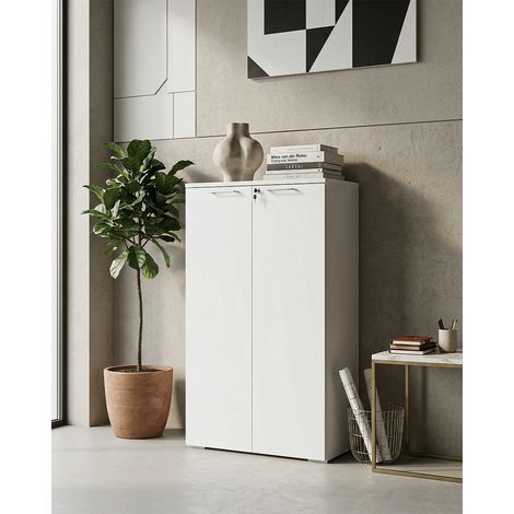 Armadio ufficio Utah - Mobile archivio 2 ante con serratura - 3 mensole incluse - L. 90 x H. 160 x P. 42,5 cm – Bianco (1/4)