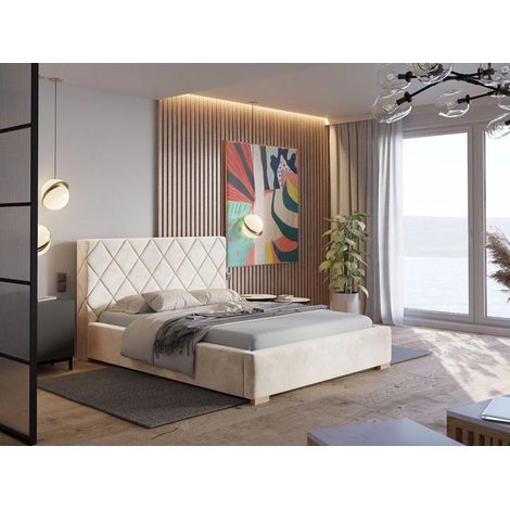 Lit rembourré avec rangement 160x200 velours beige Taranto (1/5)