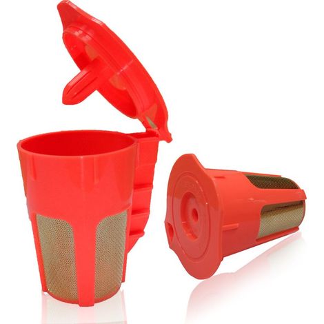 QAZQA 2 PCS Filtre à Café Réutilisable Cuisine pour Keurig K-Cup 2.0 K500 K400 K300 K200, Orange Red, Taille Unique (1/4)