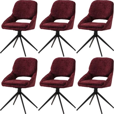 [NUNCA USADO] Lote de 6 sillas de comedor HHG-617, silla de cocina, giratoria con retorno automático, tela/textil chenilla (490g/m²) Oeko-Tex, burdeos (1/5)