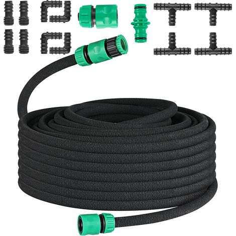 Poreux, Microporeux pour Irrigation Goutte à Goutte, Tuyau Économiseur d'Eau pour Arrosage, Jardins, Pelouses, Terrasses, Flexible Irrigation Kit (50m)