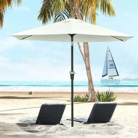 Parasol jardin inclinable 2,3x2,2m manivelle poteau métallique 6 lattes, crème