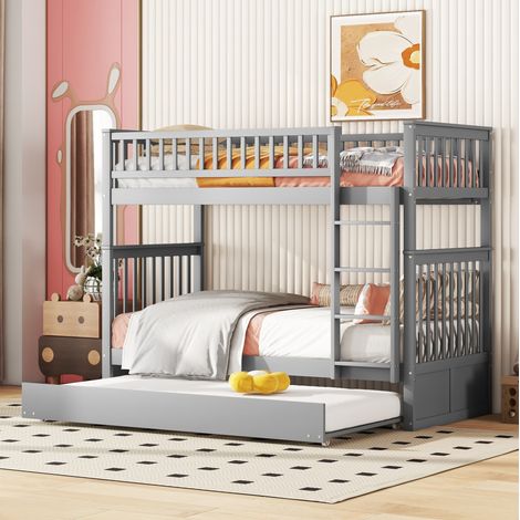 lit superposé enfant gigogne 3 couchages 90x200 gris OKMYHOME (1/5)