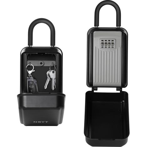 Boîte à clés portable avec serrure à combinaison, support mural, pour cacher une clé à l'extérieur, boîte de rangement étanche avec anse (1/5)