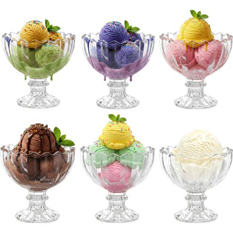 Lot de 6 coupelles à dessert en verre transparent de 210 ml - Coupes à glace - Verres à cocktail à crevettes - Bol de service pour glace, dessert, pudding, entrée, salade, fruits (1/5)