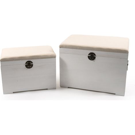 Set 2 Pouf rettangolari con seduta imbottita e struttura in legno arredamento moderno