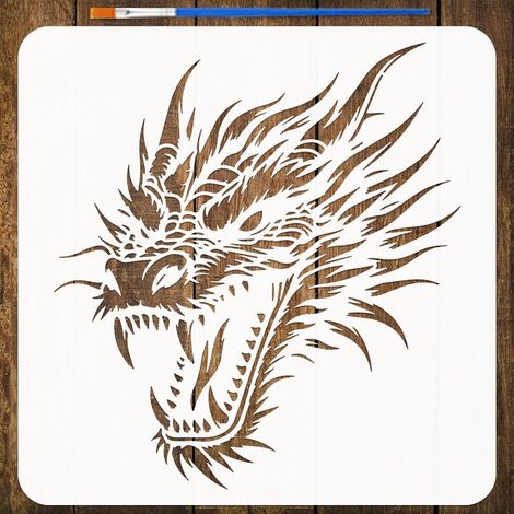 Pochoir de Dragon avec Pinceau, 30x30cm Pochoir de Tête de Dragon Réutilisable Pochoirs Artisanaux DIY en Plastique Flexible pour Peinture sur Bois Sol Mur Carrelage Meuble Décor Maison (1/5)