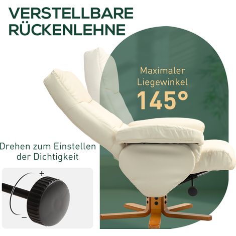 Fauteuil relaxant inclinable 145° avec repose-jambes, pivotant 360°, simili-cuir blanc crème (1/4)