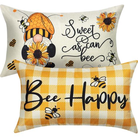 Lot de 2 Housse de Coussin 30x50 Décoratif Canapé Taie d'oreiller en Coton Lin Motif Fleurs Abeille Coussin Canapé Decoration pour Maison Salon Chambre à Coucher Jardin (1/5)
