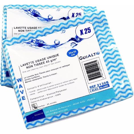 Lavette Uu Nt Wawe Bleu/Blanc 30X36Cm (Sachet 25U) - Guialto