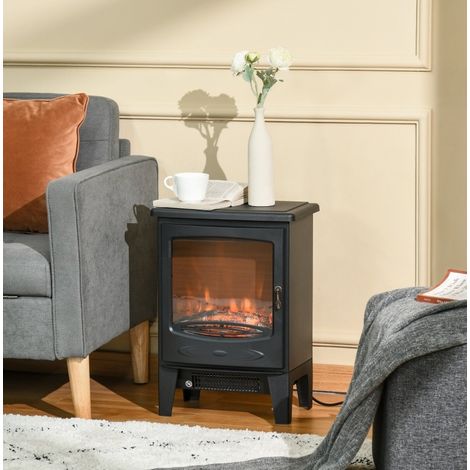 Chimenea eléctrica de pie 39x26x54,8 cm negra, 2 modos 900/1800 W MEUBLIV (1/5)