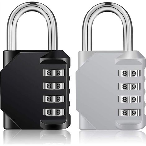 Cadenas à Combinaison 4 Chiffres - Corps en Alliage de Zinc - Anneau en Acier Trempé - Étanche et Anti-Rouille - Pour Portes Portails Casiers Boîtes à Outils - 2 Pièces (1/5)