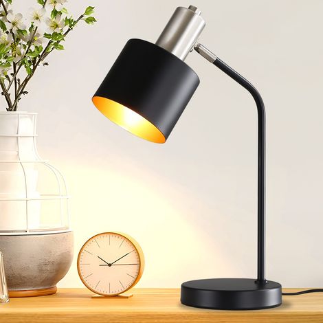 Tischlampe Vintage GBLY Nachttischlampe Kabel E27 - Tischleuchte Wohnzimmer Schwarz Gold Schreibtischlampe Retro Schwenkbar Leselampe Tisch Basic Nachtlampe Bett für Schlafzimmer
