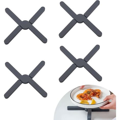 4 Pliable Dessous de Plat Silicone 20cm Long Protection Contre la Chaleur, RéSistant à La Chaleur Pot Plats Assiettes 1,3cm D'épaisseur Anti-dérapant Anti-Chaleur pour Casseroles Chaudes Noir (1/4)