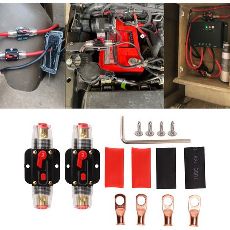 Disjoncteur en ligne 12-24 V, porte-fusible à réarmement manuel, 2 pièces, avec connecteur et gaine thermorétractable, pour systèmes audio de voiture et de bateau, 125 A (1/5)