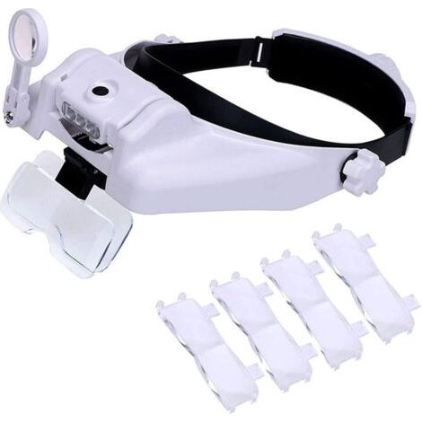 LAN Loupe avec lumière, visière de loupe à Montage sur la tête avec 3 LED de loupe de bijoutier, 1X à 14x Zoom Mains Libres avec Lunettes éclairées pour Lecture, Couture, réparation de Montres (1/5)