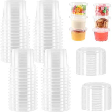 60 Pièces Transparent Pots à Sauce en Plastique 100ML, 4OZ Petit pot conservation, 100% hermétiques Boîtes de Alimentaires pour Meal prep, Sauces, Condiments, Crèmes, Snacks(avec Couvercle) (1/5)