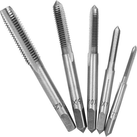 Jeu de 5 tarauds manuels en acier rapide M3 M4 M5 M6 M8 (argenté) (1/5)