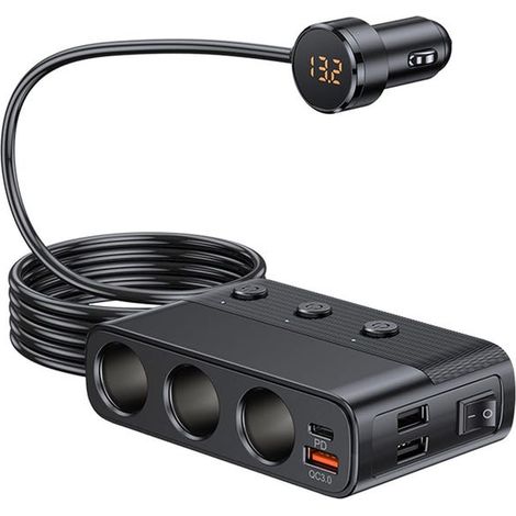 Adaptador para encendedor de cigarrillos, toma de 12V/24V con interruptor independiente y voltímetro LED, cargador. (1/5)