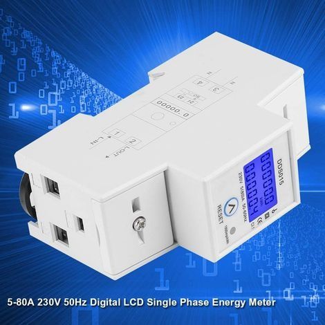 Einphasen-Energiezähler 5-80A 230V 50Hz Einphasen-Energiezähler mit LCD-Hintergrundbeleuchtung, kWh-Zähler DIN-Schienenmontage DDS015, Watt/kWh-Zähler (230V 5-80A 50Hz) (1/4)