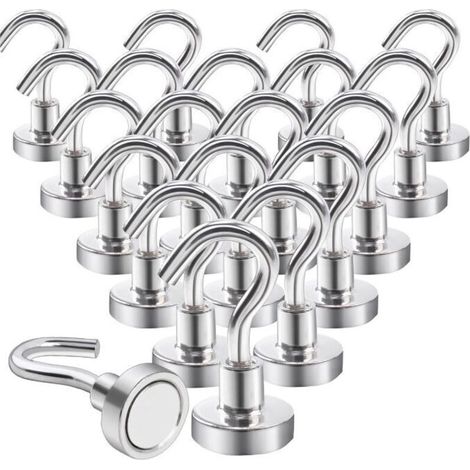 20 Pièces Crochet Magnetique Aimant Puissant Neodyme Crochet pour Frigo Cuisines Bureau École de Croisière Robuste