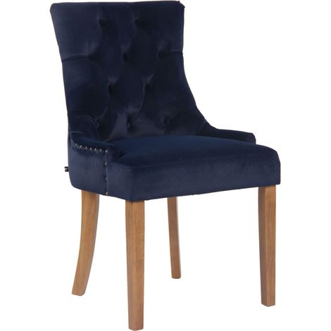 Chaise de salle à manger x1 design antique capitonné en velours bleu avec 4 pieds en bois clair 100001945 (1/5)
