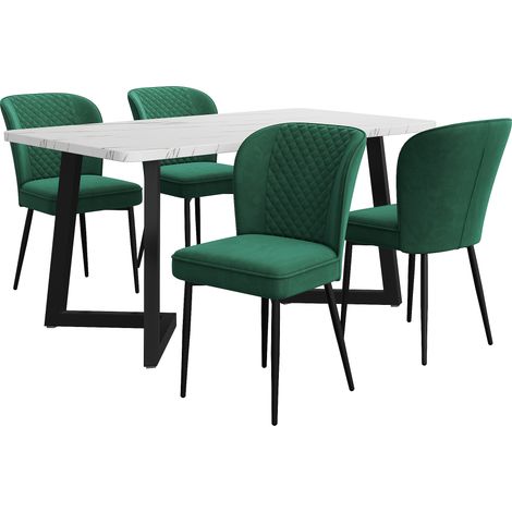 Conjunto de comedor moderno 1 mesa 117 x 68 x 75 cm y 4 sillas de terciopelo verde (1/5)