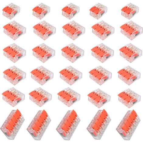 Lot de 30 connecteurs de câble avec levier - Connecteur rapide pour câble électrique - Transparent et réutilisable - 2/3/5 broches - Pour cuivre et aluminium - Installation électrique domestique (1/5)
