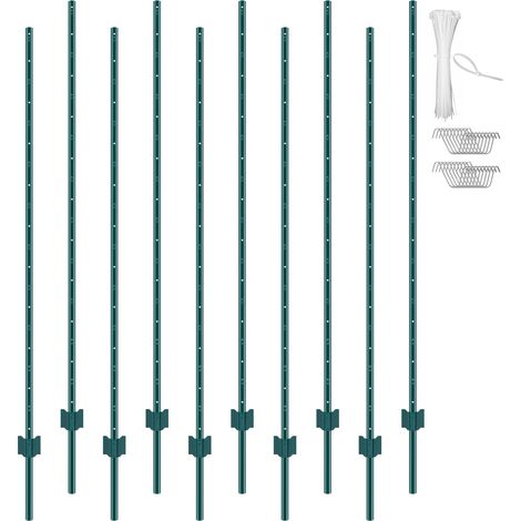Poteau de Clôture en Métal 182,88 cm, Lot de 10, Piquets de Clôture en Acier au Carbone Robuste, Poteaux Métalliques pour Jardin, Pelouse, Fermes, Clôtures Extérieures, Potagers, Routes, Vert (1/5)
