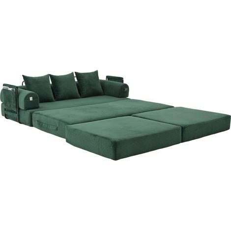 Canapé modulable en velours côtelé avec repose-pieds, cadre métal stable, poche latérale et 3 coussins confortables vert émeraude (1/5)
