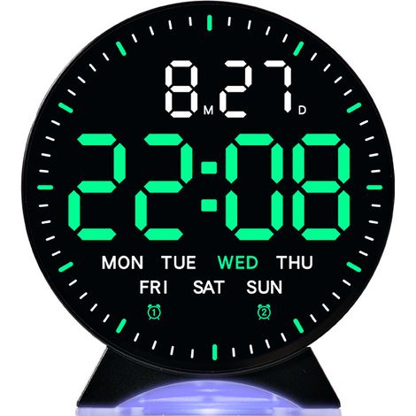 Sveglia digitale, piccola sveglia da comodino con luce notturna, orologio da tavolo rotondo con due sveglie, visualizzazione di data e giorno della settimana, adatta per camera da letto, ufficio e cas