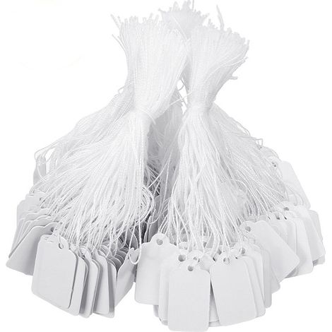 Lot de 200 étiquettes/étiquettes de prix en papier avec ficelle, blanches (1/5)