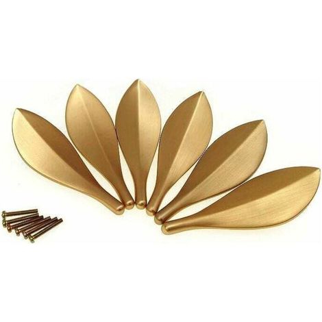 Set mit 6 goldblattförmigen Schranktürgriffen – Robuste Zinklegierung – Abmessungen 90 x 30 x 15 mm – 32 mm Lochabstand
