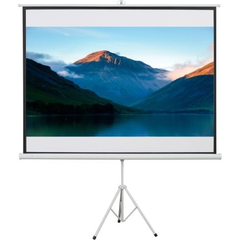 Schermo di proiezione con rapporto d'aspetto 4:3, di qualità cinematografica, adatto a superfici di presentazione in casa o in ufficio, colore bianco, installazione in loco. (1/5)