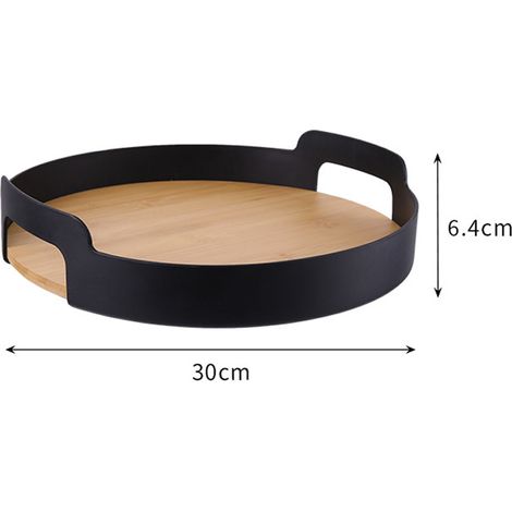 Plateau de service rond en bambou avec poignées bois (1/4)