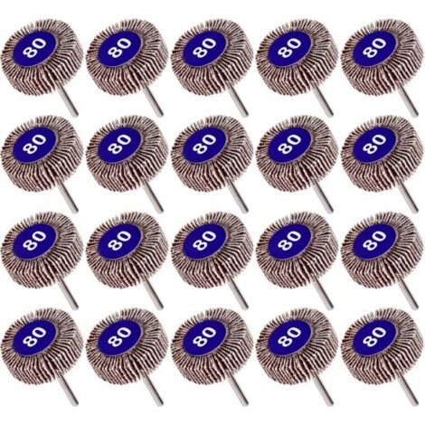 Lot de 20 Roue à Lamelles Grain 80, Papier Abrasif Roue de Polissage Roue à Lamelles Dremel 10mm