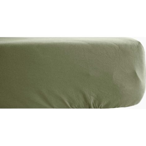 Drap housse Palace pur coton teint lavé 63 fils/cm² Vent du sud - Palace Sauge - 140 x 190 cm bonnet de 35 cm
