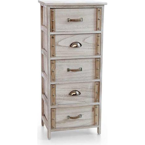 CASSETTIERA IN LEGNO DECORATA CON 5 CASSETTI NATURALE CHIARO 40 X 29 X 90 CM (1/2)