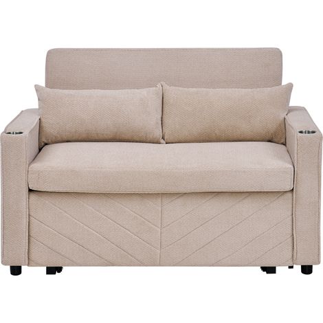 Divano letto 3 in 1 a 2 posti beige con porte USB e sistema estraibile (1/5)