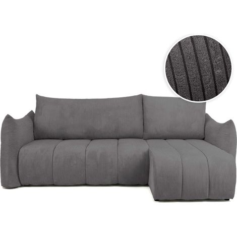 Canapé d'angle LYSIA MINI réversible et convertible en velours côtelé - Gris foncé (1/5)