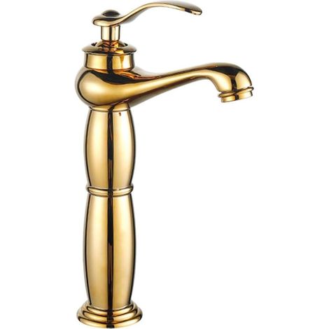 Robinet de salle de bain monotrou à poignée unique pour lavabo, mitigeur à poignée unique, robinet pour eau chaude et froide(doré) (1/5)