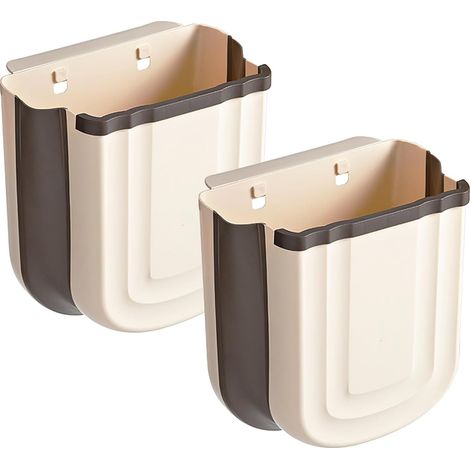 2 petites poubelles pliables suspendues pour la cuisine, une poubelle en plastique pour placard, une poubelle murale de 9 litres pour la cuisine, la salle de bain et la chambre. (1/5)