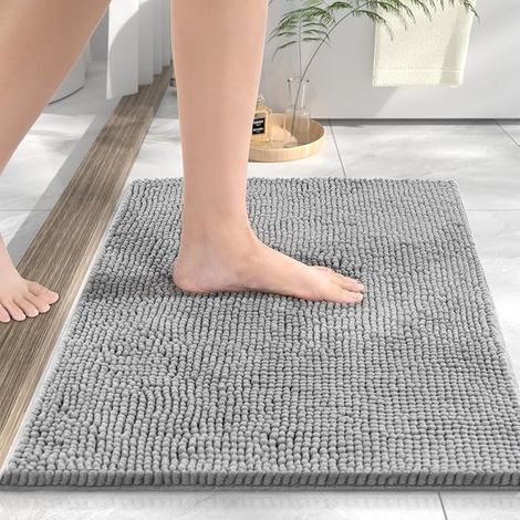 Tappetino da bagno in ciniglia, 40x60 cm, super assorbente, antiscivolo, decorativo, lavabile in lavatrice, per doccia e vasca, grigio