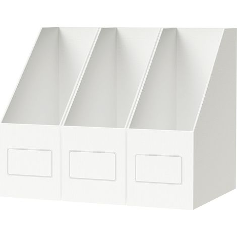 3 bandejas para revistas tamaño A4, 10,5 cm de ancho, cartón extra resistente de 1700 g/m², revistero vertical para guardar libros y documentos - Blanco