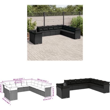 11-tlg. Garten-Sofagarnitur mit Kissen Schwarz Poly Rattan - Gartensofas - Outdoor Möbel - Lounge Set - Rattan Sofa - Gartenlounge - Home & Living